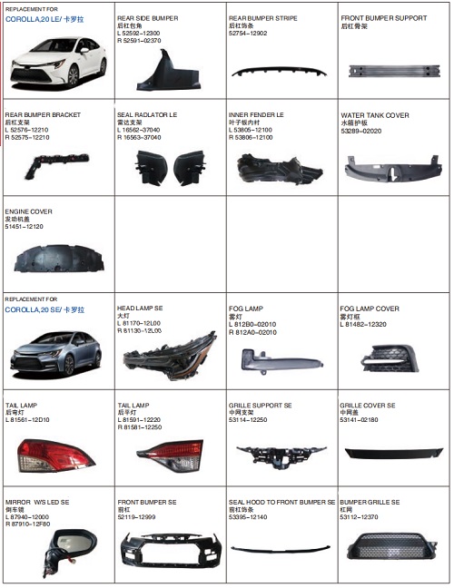 20 COROLLA AUTO BODY PARTS